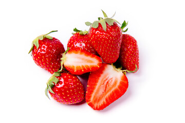 Closeup shot of fresh strawberries. Isolated