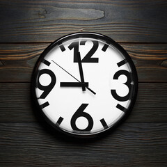 Fototapeta na wymiar Clock on brown wooden wall