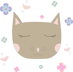 Dreaming cat - vector  illustration for children's poster and textile design