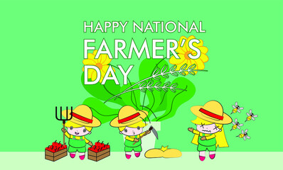 Fototapeta premium happy national farmers day background, vector illustration of the farmer and his plant, good use for nature assets