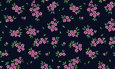 Fototapeta na wymiar Elegant floral pattern in small pink flower. Liberty style. Floral seamless background for fashion prints. Ditsy print. Seamless vector texture. Spring bouquet.