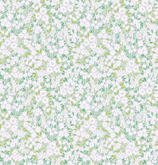 Elegant floral pattern in small white flowers. Liberty style. Floral seamless background for fashion prints. Ditsy print. Seamless vector texture. Spring bouquet. 