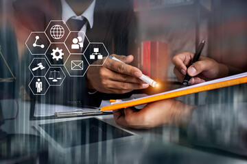 Concepts of Law and Legal services.	lawyer team working.