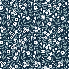 Photo sur Plexiglas Petites fleurs Joli motif floral dans la petite fleur. Imprimé petites fleurs. Texture vectorielle continue. Modèle élégant pour les imprimés de mode. Impression de petites fleurs blanches. Fond bleu marine.