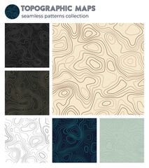 Topographic maps. Attractive isoline patterns, seamless design. Appealing tileable background. Vector illustration.