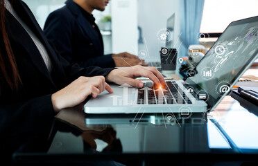 Business teamwork or traders with forex trading charts and graphs on computer screen at modern office.