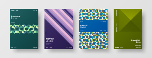 Company identity brochure template collection. Business presentation vector A4 vertical orientation front page mock up set. Corporate report cover abstract geometric illustration design layout bundle.