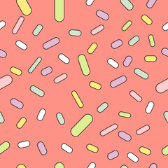 Doughnut glaze with sprinkles seamless pattern, tasty poster design template, vector 