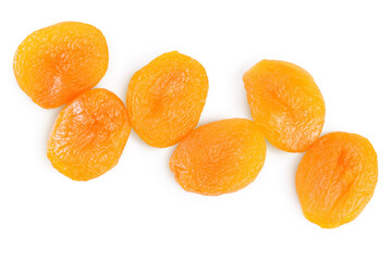 Dried apricots isolated on white background with clipping path and full depth of field. Top view. Flat lay