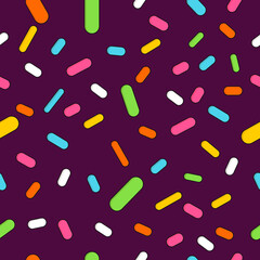 Doughnut glaze with sprinkles seamless pattern, tasty poster design template, vector 