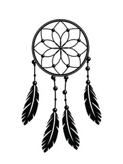 Dream catcher with feathers in zentangle style vector illustration drawing.