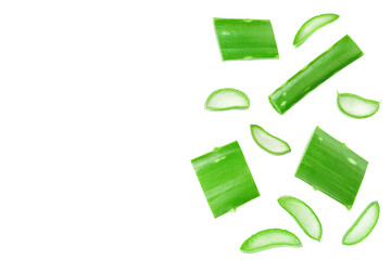 Aloe vera sliced isolated on white background. Top view. Flat lay.