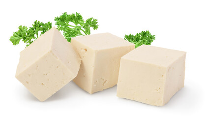 diced tofu cheese isolated on white background with clipping path and full depth of field,