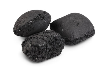 bbq charcoal briquette isolated on white background with clipping path and full depth of field