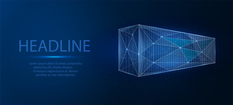 Cargo container isolated on a blue background. Lowpoly wireframe digital vector illustration. Polygonal style vector illustration.
