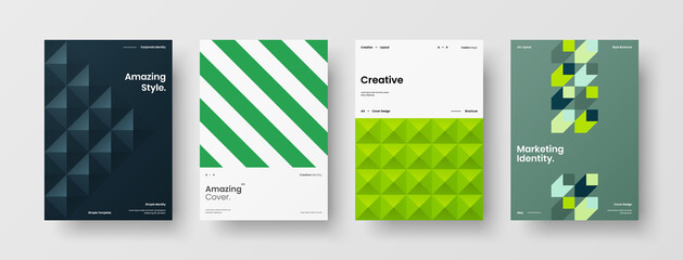 Company identity brochure template collection. Business presentation vector A4 vertical orientation front page mock up set. Corporate report cover abstract geometric illustration design layout bundle.