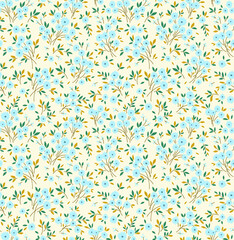 Fototapeta na wymiar Elegant floral pattern in small pale blue flower. Liberty style. Floral seamless background for fashion prints. Ditsy print. Seamless vector texture. Spring bouquet.