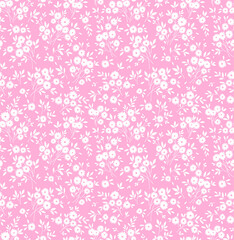 Cute floral pattern in the small flower. Ditsy print. Motifs scattered random. Seamless vector texture. Elegant template for fashion prints. Printing with small white flowers. Pale pink background.