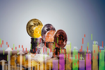 Business virtual financial chart and stack of coins, Business financial concept.