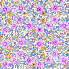 Elegant floral pattern in small pink and lilac flower. Liberty style. Floral seamless background for fashion prints. Ditsy print. Seamless vector texture. Spring bouquet.