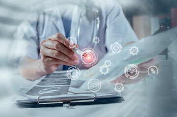 Medical technology and futuristic concept. Doctor hologram modern virtual screen interface, Doctor...