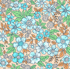 Elegant floral pattern in small hand draw flowers. Liberty style. Floral seamless background for fashion prints. Vintage print. Seamless vector texture. Spring bouquet.