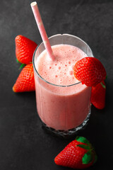 Milkshake with natural strawberries and strawberry chunks