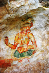 Fototapeta na wymiar Ancient fresco on mount Sigiriya, Sri Lanka