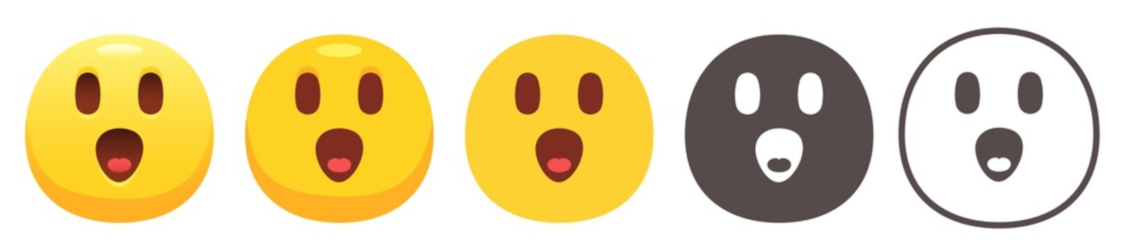 Surprised emoji. Yellow face face with open mouth. Awe emoticon flat vector icon set