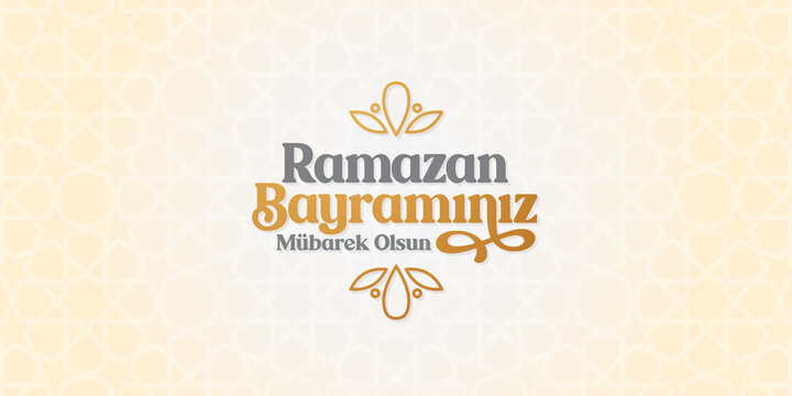 Eid al-Fitr Mubarak Islamic Feast Greetings (Turkish: Ramazan Bayraminiz Mubarek Olsun) Holy month of muslim community Ramazan. Islamic decorative background.