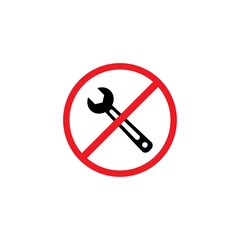 Forbidden repair vector icon. black spanner or wrench in red crossed circle.