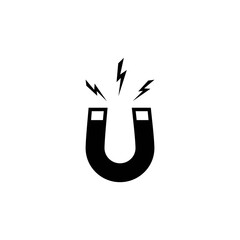 Black horseshoe magnet with magnetic power icon isolated on white. u-shaped magnet icon.