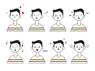 kid child expression vector illustration set bundle. Cartoon character boy set with different postures, attitudes and poses, doing different activities in isolated vector illustrations.