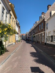 Fototapeta na wymiar Empty colorful street at Utrecht city, Netherlands.
