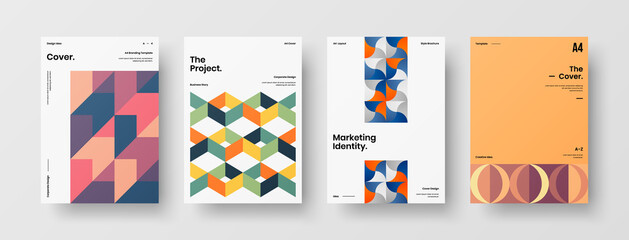 Company identity brochure template collection. Business presentation vector A4 vertical orientation front page mock up set. Corporate report cover abstract geometric illustration design layout bundle.