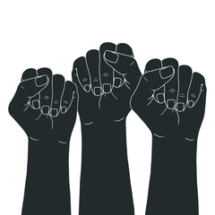 Feminism symbol. Fighting fist of a woman. Bold vector illustration. Fight for the rights and equality. Black color. Poster style. Black lives matter.