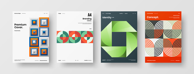 Company identity brochure template collection. Business presentation vector A4 vertical orientation front page mock up set. Corporate report cover abstract geometric illustration design layout bundle.