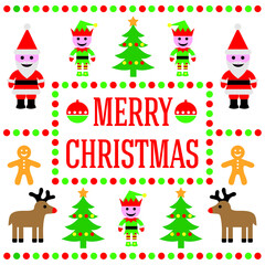 vector illustration of cute cartoon style christmas characters with merry christmas message