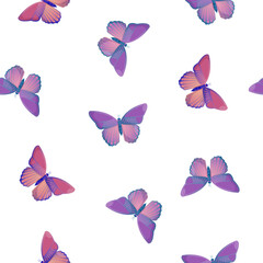 Seamless pattern with color butterflies on white.