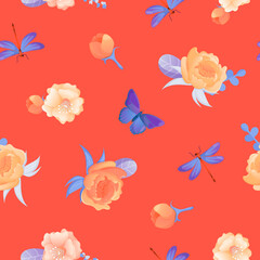 Seamless pattern with color garden wild flowers.