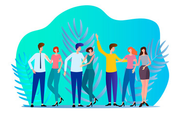 A group of friends hugging each other.The concept of friendship, attachment.Flat vector illustration.