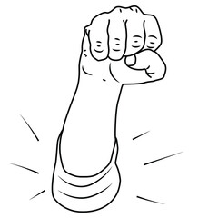 Vector fist raised up indicating direction. Leader's hand in linear style on a white background. Stock illustration for print, web sites, news, design, banners.