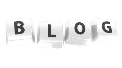 BLOG written in black on white computer keys. 3d illustration. Isolated background.