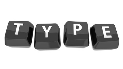 TYPE written in white on black computer keys