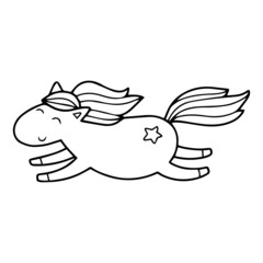 Unicorn. Coloring page illustration for kids or adults. Vector drawing in outline in black and white.