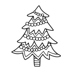 Christmas tree outline drawing. Perfect for colouring book for kids.