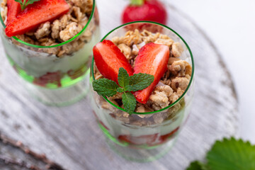 Dessert with strawberry, yogurt and granola