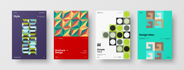 Company identity brochure template collection. Business presentation vector A4 vertical orientation front page mock up set. Corporate report cover abstract geometric illustration design layout bundle.