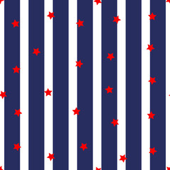 Vector illustration with stars Seamless pattern with red stars on vertical white and blue stripes background