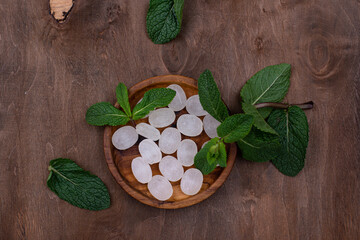 Sweet hard peppermint candy and mint